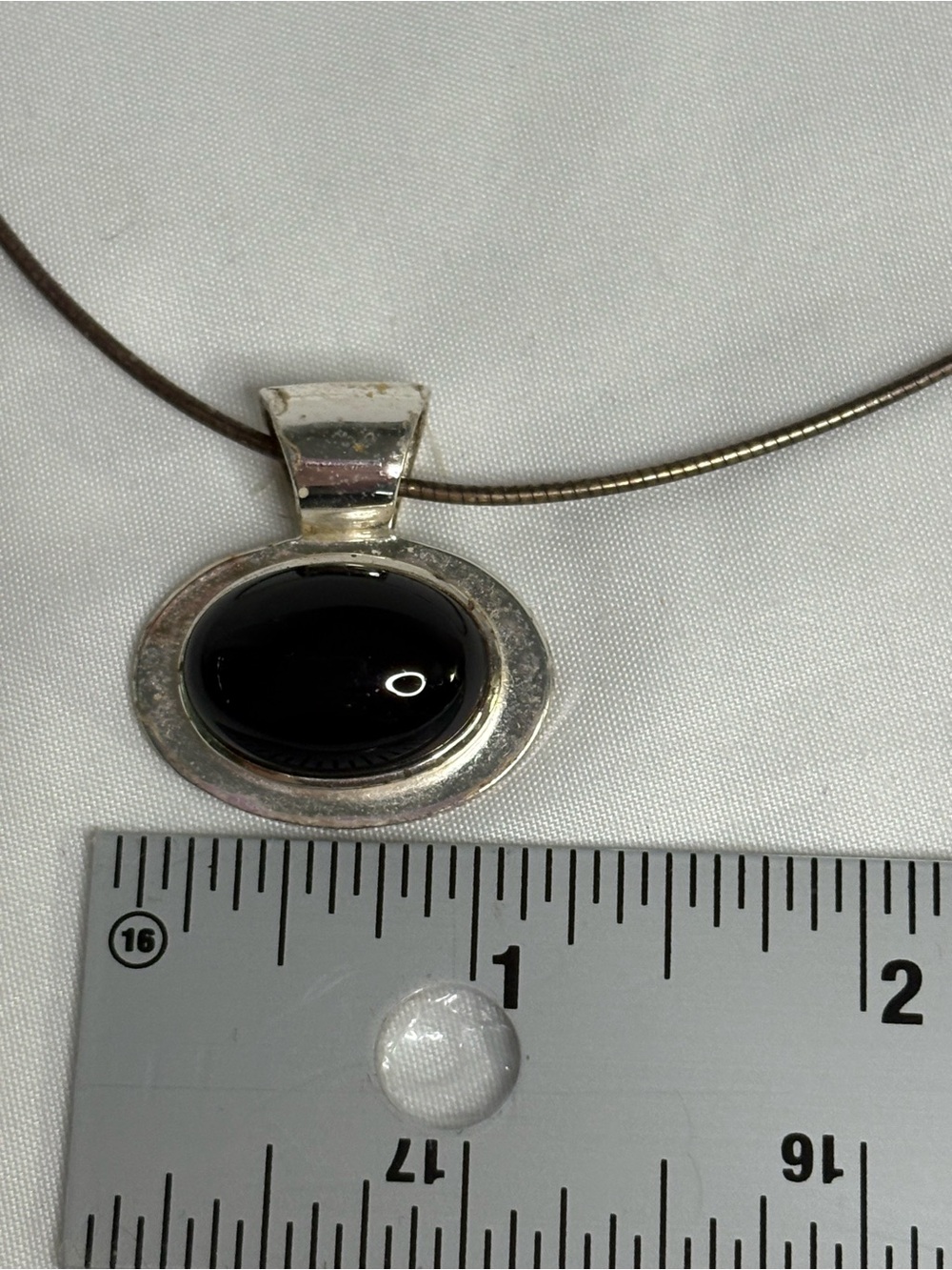Sterling Silver Black Onyx Oval Pendant Necklace - Picture 8 of 9